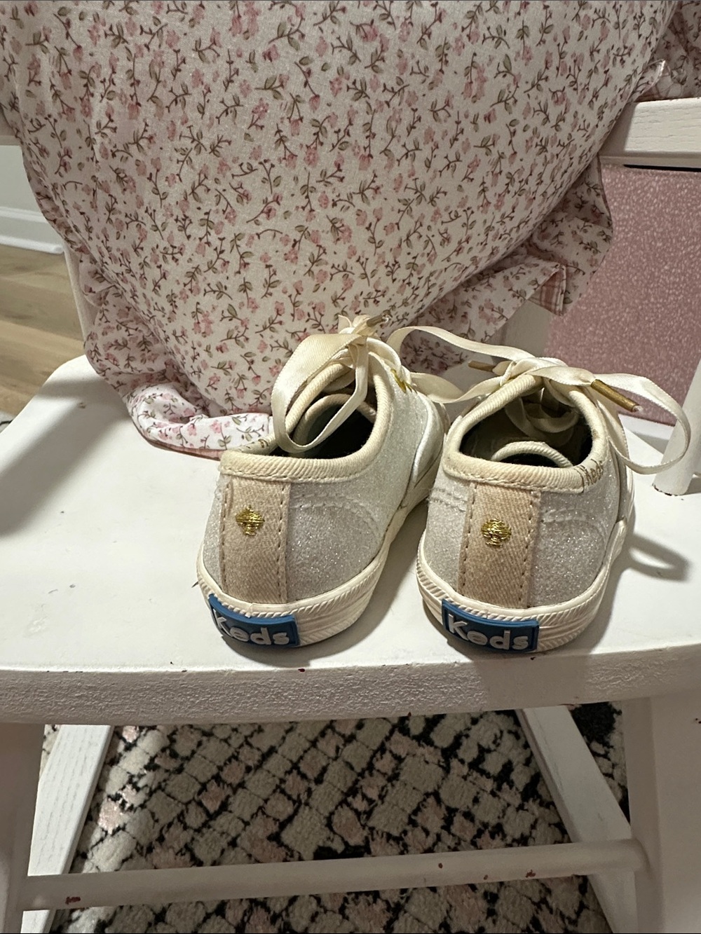 Kate Spade Champion Glitter Ribbon-Lace Baby Girl Sneakers in Cream - Picture 3 of 6